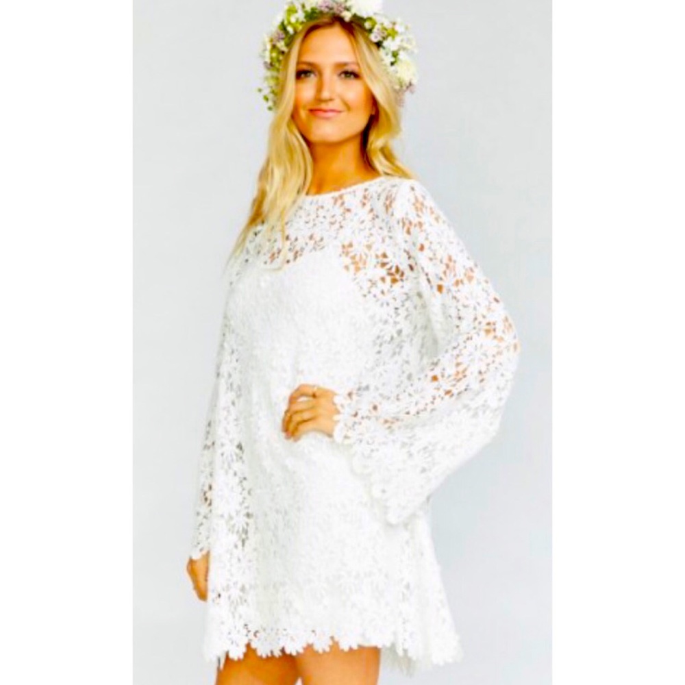 Show Me Your Mumu Love ❤️ Story White Lace Dress White Lace Bell Sleeve S